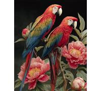 AYAOYANGGO Animal Diy Juego De Bordado Con Cuentas Loros Y Peonías Kit De Manualidades Con Bordado,Tapiz 3D,Kits De Punto De Cruz Con Cuentas 50x60cm