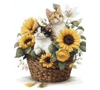 AYAOYANGGO Animal Diy Juego De Cuentas Para Bordar Gatos Y Flores Kit De Bordado De Cuentas Punto De Cruz,Manualidades,Juego De Artesanía 3D 50x60cm