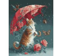AYAOYANGGO Animal Diy Kit De Bordado Francés Con Cuentas Gato Y Rosas Kit De Bordado Con Cuentas Para Adultos,Kits De Punto De Cruz A Mano, 50x60cm