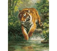 AYAOYANGGO Animal Diy Kit De Bordado Francés Con Cuentas Tigre Del Bosque Bead Embroidery Kit De Bricolaje Con Cuentas,Kit De Punto De Cruz Hecho A Mano,Arte Con Agujas 60x80cm