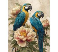 AYAOYANGGO Animal Diy Kit De Punto De Cruz Con Cuentas Loros Y Peonías Kit De Bordado De Cuentas Para Principiantes,Juego De Costura,Patrón Preimpreso,Decoración De Pared 60x80cm