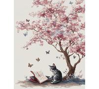 AYAOYANGGO Animal Diy Kits De Bordado Con Cuentas Árboles En Flor Y Gatos Bead Embroidery Kit De Bricolaje Con Cuentas,Kit De Punto De Cruz Hecho A Mano,Arte Con Agujas 40x50cm