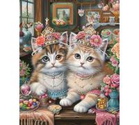 AYAOYANGGO Animal Diy Kits De Punto De Cruz Con Cuentas Gatos Y Flores Kit De Bordado Con Cuentas Para Adultos,Kits De Punto De Cruz A Mano, 40x50cm