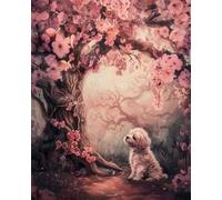 AYAOYANGGO Animal Diy Kits De Punto De Cruz Con Cuentas Perro Y Árbol En Flor Bead Embroidery Kit De Bricolaje Con Cuentas,Kit De Punto De Cruz Hecho A Mano,Arte Con Agujas 60x80cm