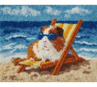 AYAOYANGGO Animal Kit De Crochet Conejillos De Indias En La Playa Kit De Alfombras Con Gancho De Pestillo Diy，Kits De Bordado De Punto De Cruz，Manualidades Para Decoración Del Hogar. 33x45in