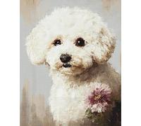 AYAOYANGGO Animal Kit De Crochet Perro Blanco Y Flores Kit De Alfombras Con Gancho De Pestillo Diy，Kits De Bordado De Punto De Cruz，Manualidades Para Decoración Del Hogar. 33x45in