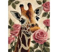 AYAOYANGGO Animal Kits Para Tejer Con Aguja De Lengüeta Jirafa Y Rosa Kit De Punto De Cruz Para Niños Y Adultos，Kit Para Hacer Alfombras Con Aguja De Pestillo，Set Crochet Para Tapiz 23x35in