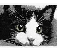 AYAOYANGGO Animal Latch Hook Rug Kit Gato Blanco Y Negro Kit De Alfombras De Ganchillo，Kits De Punto De Cruz，Manualidades，Regalos，Felpudos，Decoración，Lienzo Para Hacer Tapiz 33x45in