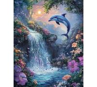 AYAOYANGGO Diy Kit De Bordado Francés Con Cuentas Paisaje De Cuento De Hadas Y Delfines Kit De Bordado De Cuentas Punto De Cruz,Bordado,Manualidades,Juego De Bordado 3D 9CT 50x60cm