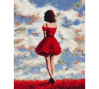 AYAOYANGGO Kit De Crochetmujer Con Falda Roja De Dibujos Animados Juego De Alfombras Diy Con Tapete De Lona Impreso，Hilo De Ganchillo，Bordado，Gancho Y Pestillo，Tapiz Para Decoración Del Hoga 21x29in