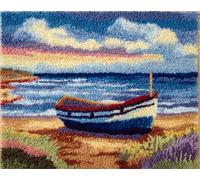 AYAOYANGGO Paisaje Kit De Alfombra Anudadabarco De Playa Juego De Alfombras Diy Con Tapete De Lona Impreso，Hilo De Ganchillo，Bordado，Gancho Y Pestillo，Tapiz Para Decoración Del Hogar 31x63in