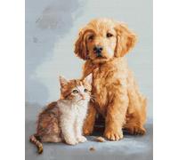 AYAOYANGGO Perros Animales Diy Kits De Bordado Con Cuentas Golden Retriever Y Gato Bead Embroidery Kit De Bricolaje Con Cuentas,Kit De Punto De Cruz Hecho A Mano,Arte Con Agujas 40x50cm