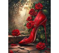 AYAOYANGGO Punto De Cruz Kit Completo Zapatos Y Rosas Rojas Set De Punto De Cruz Contado Estampado Para Adultos Principiantes,Principiantes,Avanzados,Bordado Diy Fácil.11CT 40x50cm