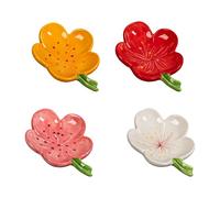 AYAROS Paquete de 4 jabonera con forma de flor de cerámica con autodescurrente de flores vintage decorativas para fregadero, bandeja de jabón drenable para baño y ducha