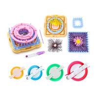 Ayasee Kit de telar de tejer, kit de telar de tejer de flores, telares de marco, lana de tejer, kit de manualidades redondos/cuadrados, multicolor (máquina de flores + máquina de pompones)