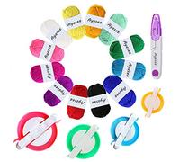 Ayasee Pompom Maker, 4 Tamaños Pom Pom Makers para Fluff Ball Weaver Needle Craft DIY Wool Knitting Craft Tool Set Decoration + 12PS Hilo acrílico + 1PS Tijeras (17a)