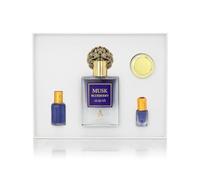 Ayat Perfumes Set Prestige Complet Musk Collection - Eau de Parfum 50 ml, almizcle 5 ml, aceites aromáticos de 12 ml y crema de 18 g - Fragancia Dubai (almizcle Bleuberry)