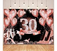 Ayayiya Pancarta de fondo de 30 cumpleaños para ella, fondo rosa de feliz cumpleaños 30 con purpurina, fondo de globo de oro rosa para mujeres, suministros de fiesta de cumpleaños de 30 años,