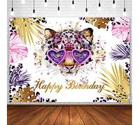 Ayayiya Telón de fondo de cumpleaños con estampado de leopardo de 7 x 5 pies, para llamar a todos los animales de fiesta, fondo de fotografía de cumpleaños, guepardo, decoración de fiesta de cumpleaños, suministros para cabina de fotos