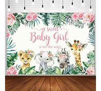 Ayayiya Telón de fondo de safari para baby shower, A Sweet Baby Girl is On The Way Jungle Safari Animales Baby Shower Decoración de fiesta Wild One Baby Shower Greenery Fondo de fotografía para tartas 7 x 5 pies