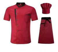 AYAZER Camisa de Uniforme de Chef de Cocina de Restaurante Unisex, Chaqueta de Chef de Manga Corta/Larga, Ropa de Trabajo-Set_a-XL