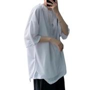 AYAZER Camiseta Irregular de Manga Corta para Hombre, Camisa con Abertura en el Fondo de Verano de Estilo Coreano, Top Suelto de Media manga-7804 Top-Blanco-M