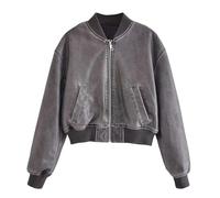 AYAZER Chaqueta bomber de piel sintética con efecto desgastado para mujer de otoño e invierno, chaqueta acolchada, abrigo de algodón y cuero-Negro-S