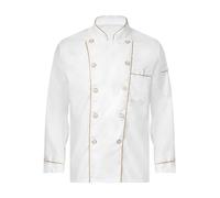 AYAZER Chaqueta de Chef Blanca Hotel Restaurante Cocina Panadería Cuello Alto Botón Abajo Ribete de Color en Contraste Uniforme de Cocinero Hombre Mujer-Tipo C Manga Larga-XL
