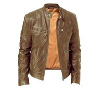 AYAZER Chaqueta de Cuero para Hombre Chaqueta de Cuero para Hombre Chaqueta de Moto Europea y Americana para Hombre Chaqueta de Cuero para Hombre-Caqui-S