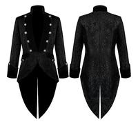 AYAZER Chaqueta Negro Jacquard Terciopelo Esmoquin Rey Victoria Príncipe Cosplay Steampunk Chaqueta-Negro-S