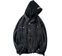 AYAZER Chaqueta Vaquera con Capucha Estilo Hong Kong para Hombre, Estilo Coreano Holgado, Chaqueta Harajuku versátil y Bonita, Color Negro-L