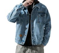 AYAZER Chaqueta Vaquera Engrosada de Terciopelo Retro para Hombre Chaqueta de Trabajo Informal Suelta de otoño e Invierno Top - Azul Claro - XL
