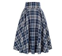 AYAZER Falda A Cuadros Plisada De Harajuku para Mujer Falda De Cintura Alta Informal De Estilo Retro Coreano para Mujer Falda Larga Estilo Prep Gótico para Mujer-Azul-XXL
