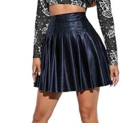 AYAZER Falda De Cuero Sintético Falda Plisada De Cuero Sintético De Moda para Mujer Cintura Alta Diseño De Una Línea Dobladillo Suelto Adecuado para Ropa De Club Fiesta Baile-Azul Marino-S