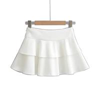 AYAZER Falda de Pastel Multicapa con Volantes de Cintura Alta de Verano para Mujer Falda a la Cadera versátil y Reductora de Edad-Blanco-L