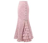 AYAZER Falda De Sirena Jacquard Estilo Punk Retro para Mujer Moda Halloween Gótico Victoriano Steampunk Largo Slim Fit Volantes Sirena En Capas-Rosa-XXL