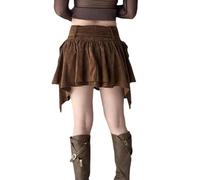 AYAZER Falda de Varias Capas Adelgazante de Cintura Baja de Color sólido de Moda Retro Falda Plisada Sexy con diseño de cinturón Grande para Chica Caliente-marrón-L