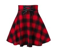 AYAZER Falda Gótica De Mujer A Cuadros Negra Falda A Cuadros Plisada para Mujer Primavera Y Otoño Chica Hip Hop Minifalda Gótica Punk Femenina Ropa De Club-Rojo-S