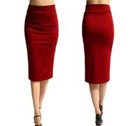 AYAZER Falda lápiz para Mujer Nueva Falda Midi Ajustada elástica de Oficina para Mujer Falda de Punto a Media Pantorrilla de Cintura Alta para Mujer XL-Rojo-L