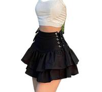 AYAZER Falda Mujer Harajuku Cintura Alta Vendaje Mini Falda Gótico Oscuro Punk Club Traje-Negro-M