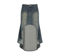 AYAZER Falda Vaquera con Bolsillo Lavado Desgastado y Cintura Baja Estilo Callejero para Mujer Falda Larga Adelgazante con Dobladillo de Loto Irregular-Azul-M