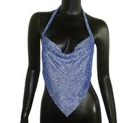 AYAZER Flash Rhinestone Festival Rave Trajes Sexy Sin Espalda Crop Top Glitter Diamond Falda Ajustada Carnaval Fiesta Discoteca Mujeres Conjuntos-Top Azul Real-Talla única