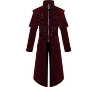 AYAZER Gótico Collar Alto Retro Largo Hombre Gótico Rojo Invierno Cruz Cremallera Ropa-Rojo-M