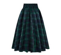 AYAZER Harajuku Falda A Cuadros Plisada para Mujer Estilo Retro Coreano Falda Informal De Cintura Alta Falda Larga Estilo Prep Gótico para Mujer-Verde-XXL