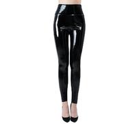 AYAZER Leggings de Espejo Recubiertos elásticos de Cuatro direcciones Pantalones Casuales de Mujer de Cintura Alta Delgada de Talla Grande - Negro - XL