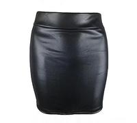 AYAZER Minifalda Flaca De Cuero Sintético Mate Falda Ajustada De Color Sólido De Cintura Alta para Mujer Verano-Negro-M