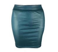 AYAZER Minifalda Flaca De Cuero Sintético Mate Falda Ajustada De Color Sólido De Cintura Alta para Mujer Verano-Azul-M