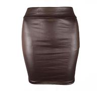 AYAZER Minifalda Flaca de Piel sintética Mate para Mujer, Cintura Alta, Color sólido, Falda Ajustada, verano-café-2XL