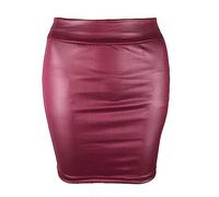 AYAZER Minifalda Flaca de Piel sintética Mate para Mujer, Cintura Alta, Color sólido, Falda Ajustada, Verano, Rojo vino-3XL