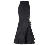 AYAZER Moda para Mujer Estilo Punk Retro Jacquard Vestido De Sirena Halloween Gótico Victoriano Steampunk Largo Slim Fit Volantes Sirena En Capas-Falda Negra-S